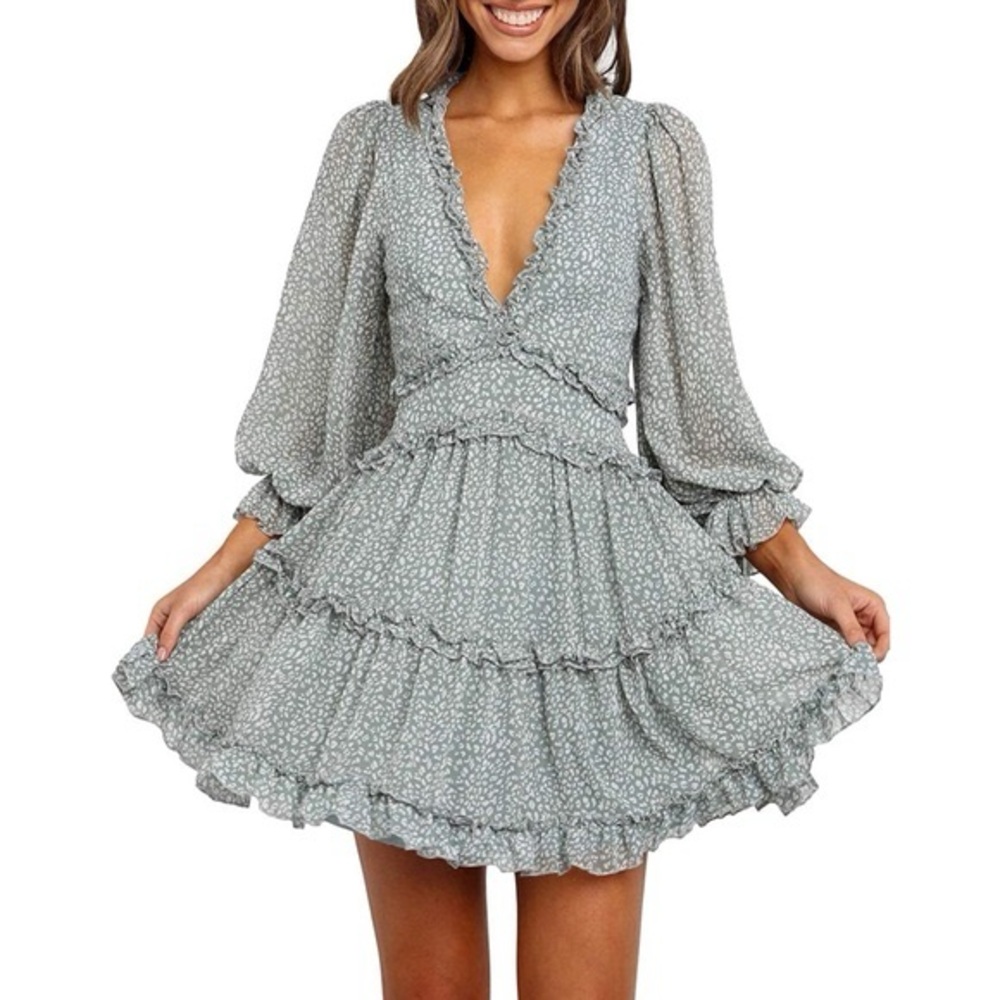 Green Floral Flowy Mini Dress WITH open back;